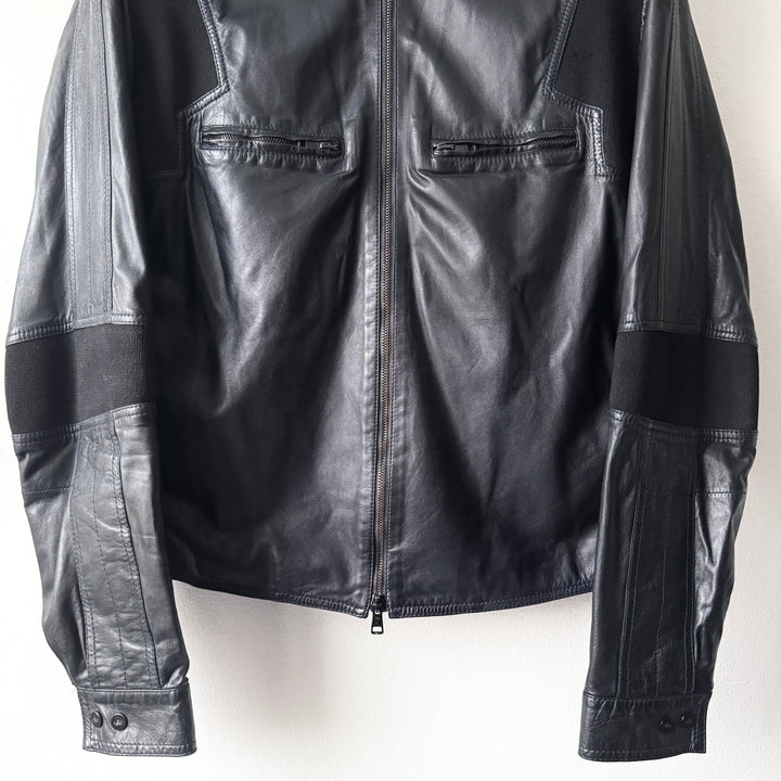 Gucci By Tom Ford SS1999 Navy Hybrid Cafe Racer Leather Jacket