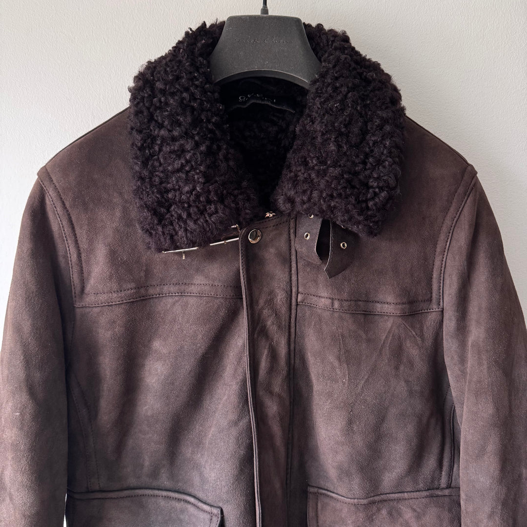 Gucci FW2011 Brown Suede Leather Shearling Bomber Jacket