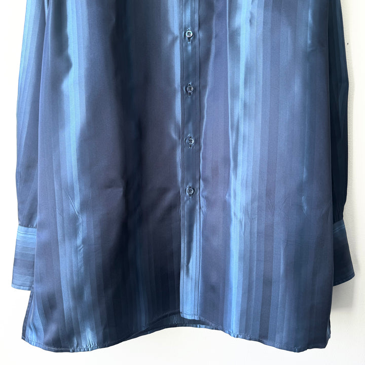 Gucci By Tom Ford FW1997 Navy Silk Satin Striped Button-Up Shirt