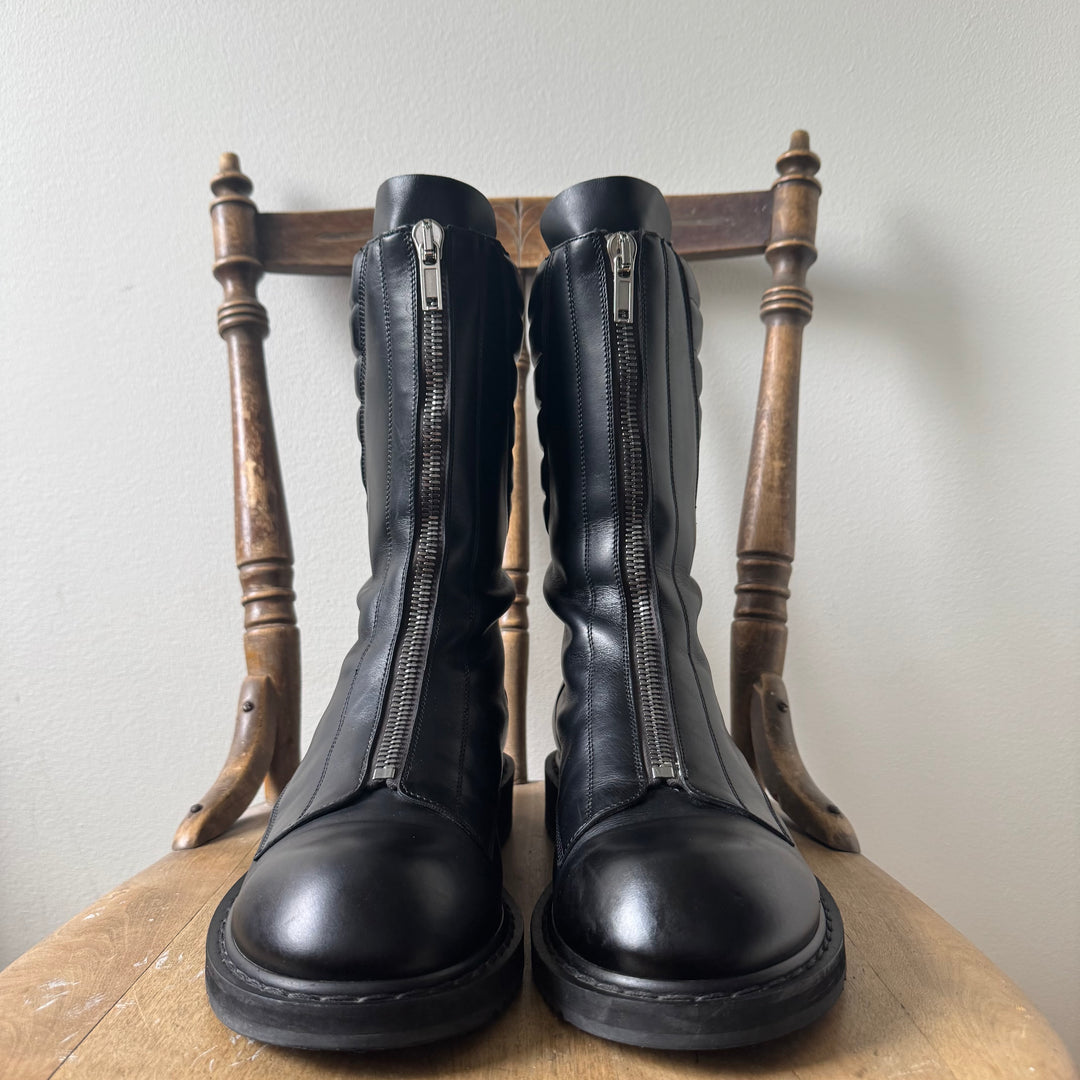 Rick Owens FW2022 Black Leather Mohawk Basket Creeper Boots