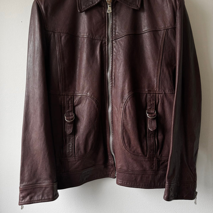 Dolce & Gabbana SS2006 Bordeaux/Brown Glossy Goat Leather Zip-Up Blouson Jacket