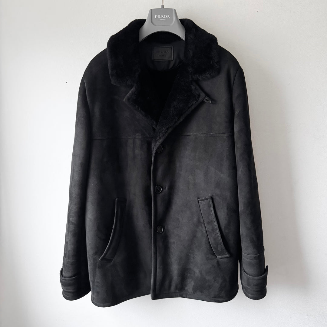 Prada FW2023 Black Lamb Shearling Leather Short Coat