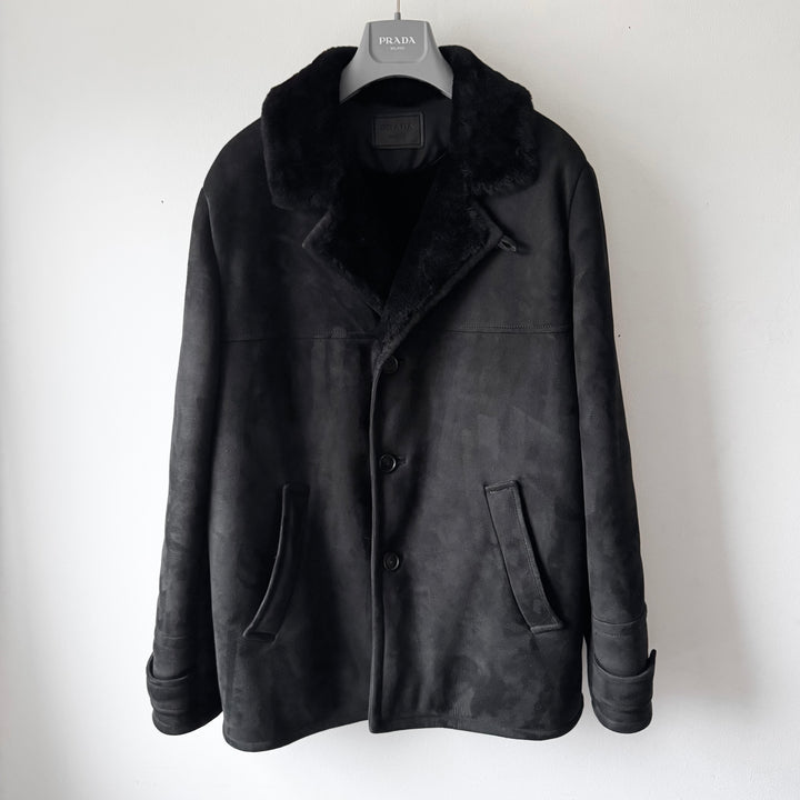 Prada FW2023 Black Lamb Shearling Leather Short Coat