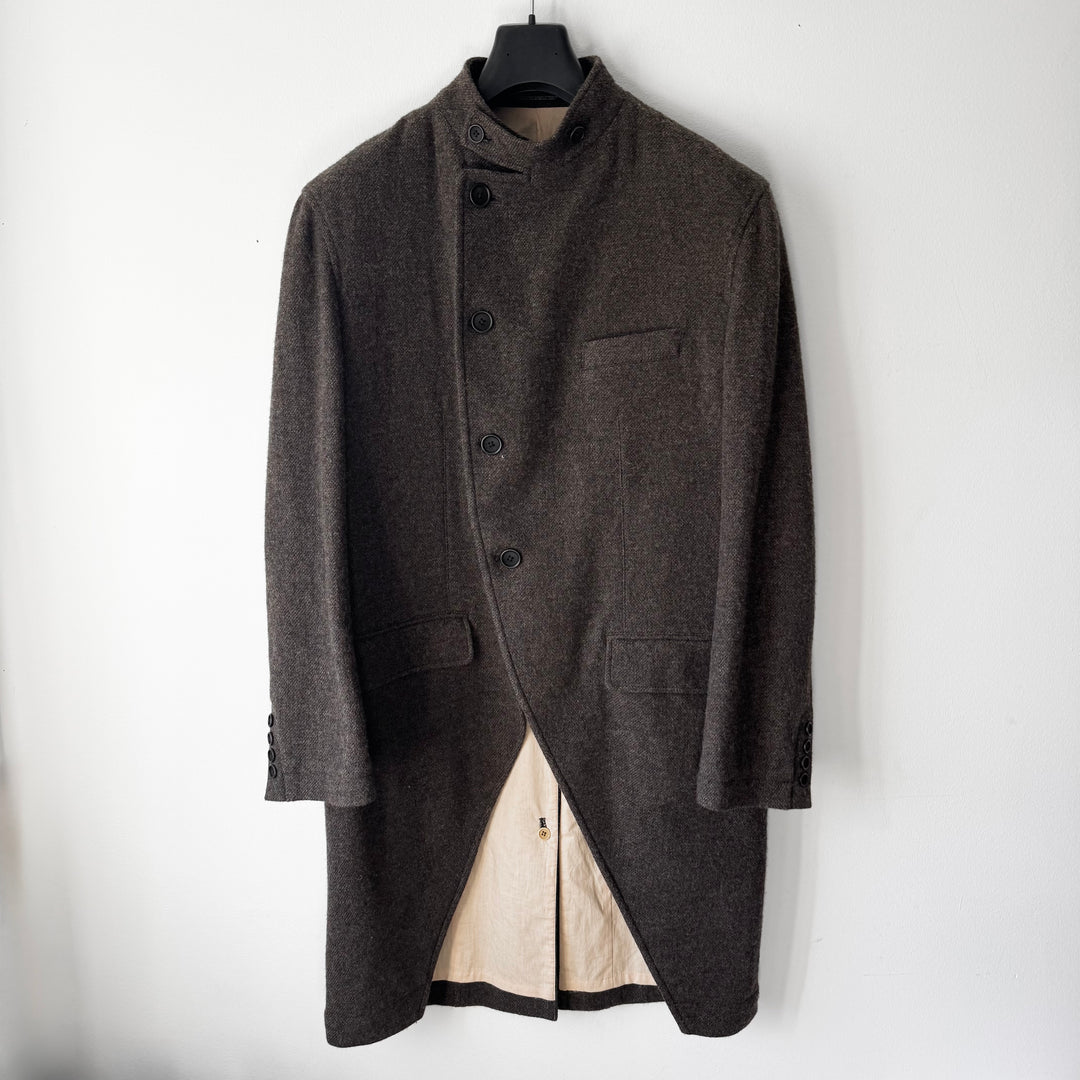 Yohji Yamamoto Pour Homme FW2012 Grey/Brown Wool Asymmetric Stand Collar Coat