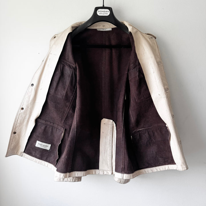 Yves Saint Laurent Rive Gauche By Tom Ford SS2002 White M-65 Military Leather Jacket