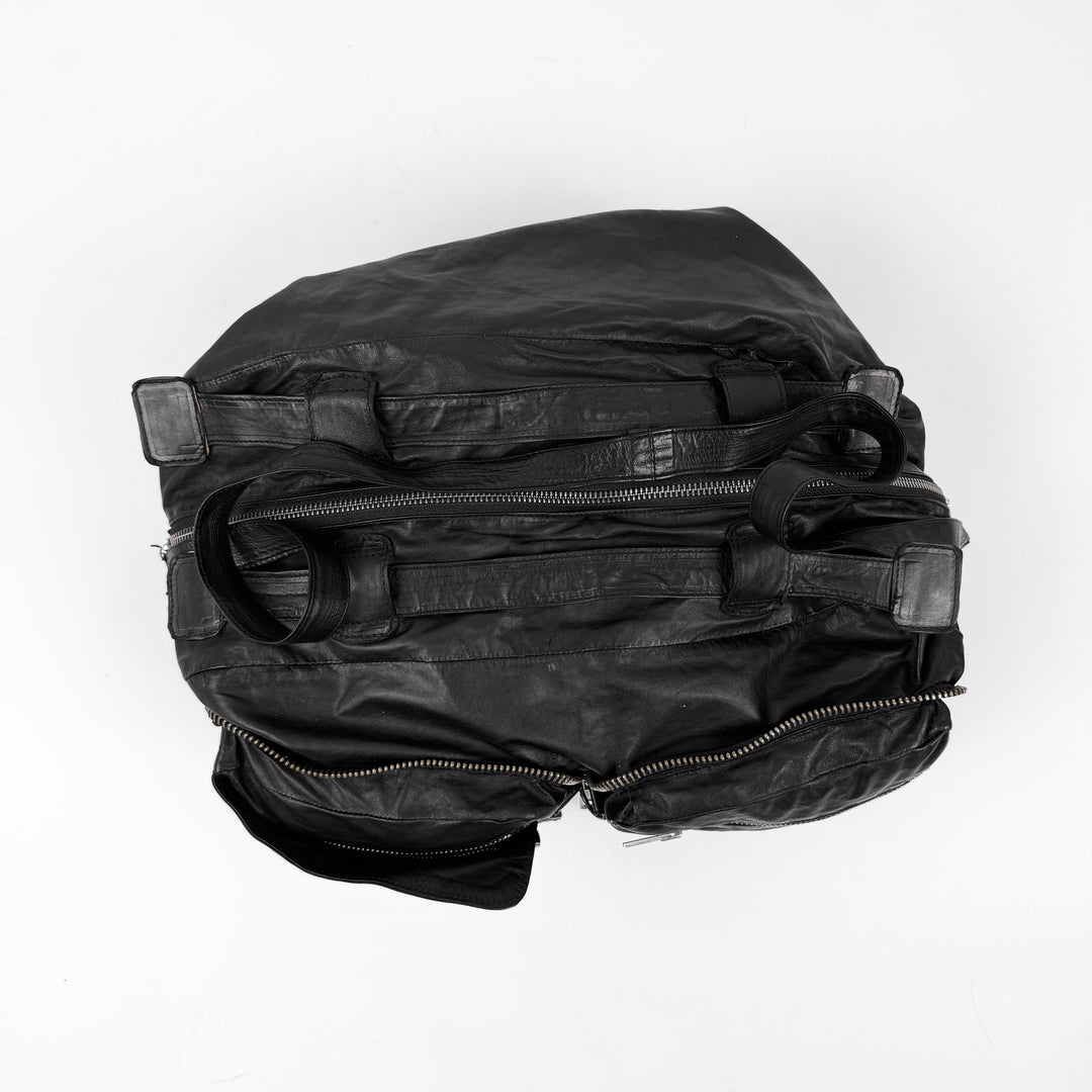Ann Demeulemeester 2000’s Black Leather Multi-Zip Compartment Crossbody Duffle Bag