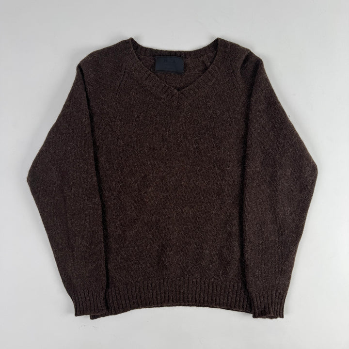 Prada 1990's Brown Alpaca/Wool Blend Chunky Knit V-Neck Pullover