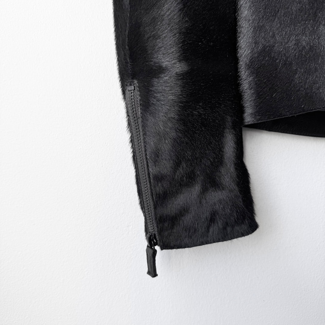 Emporio Armani AW2012 Black ”Pony Hair” Asymmetrical 2-Zip Calf Leather Jacket