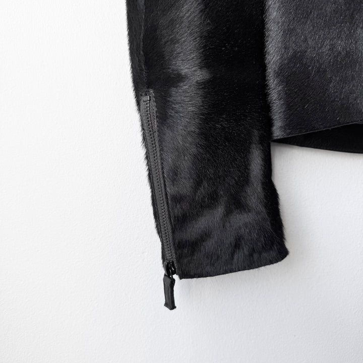 Emporio Armani AW2012 Black ”Pony Hair” Asymmetrical 2-Zip Calf Leather Jacket