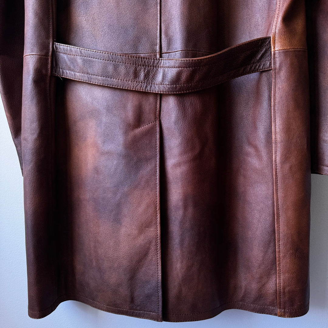 Prada 2000’s Brown Patina Leather Long Overcoat Jacket