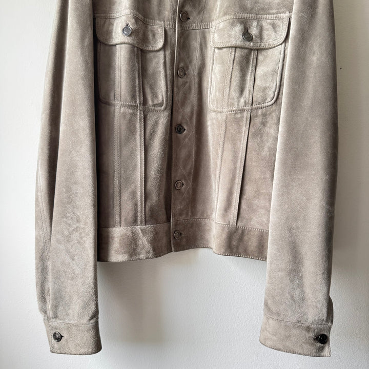 Gucci By Tom Ford 2000’s Gray Suede  Nubuck Trucker Blouson Leather Jacket