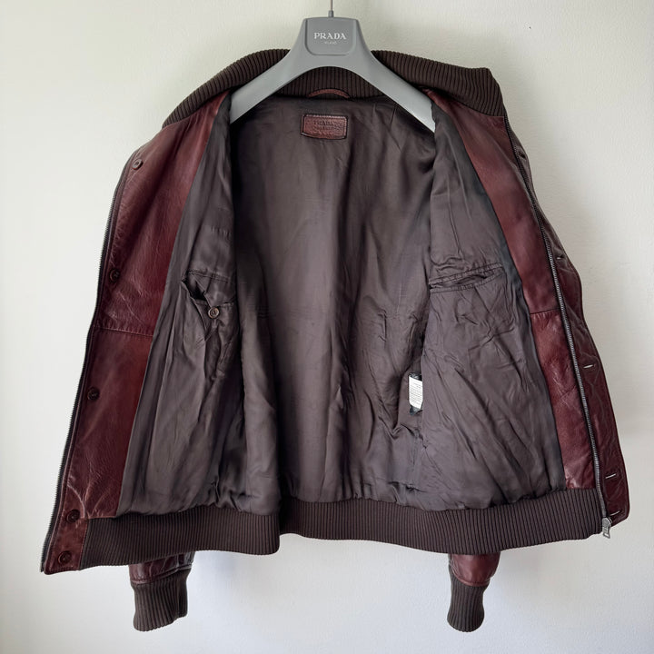 Prada FW2008 Mainline Bordeaux Cargo Bomber Calf Leather Jacket