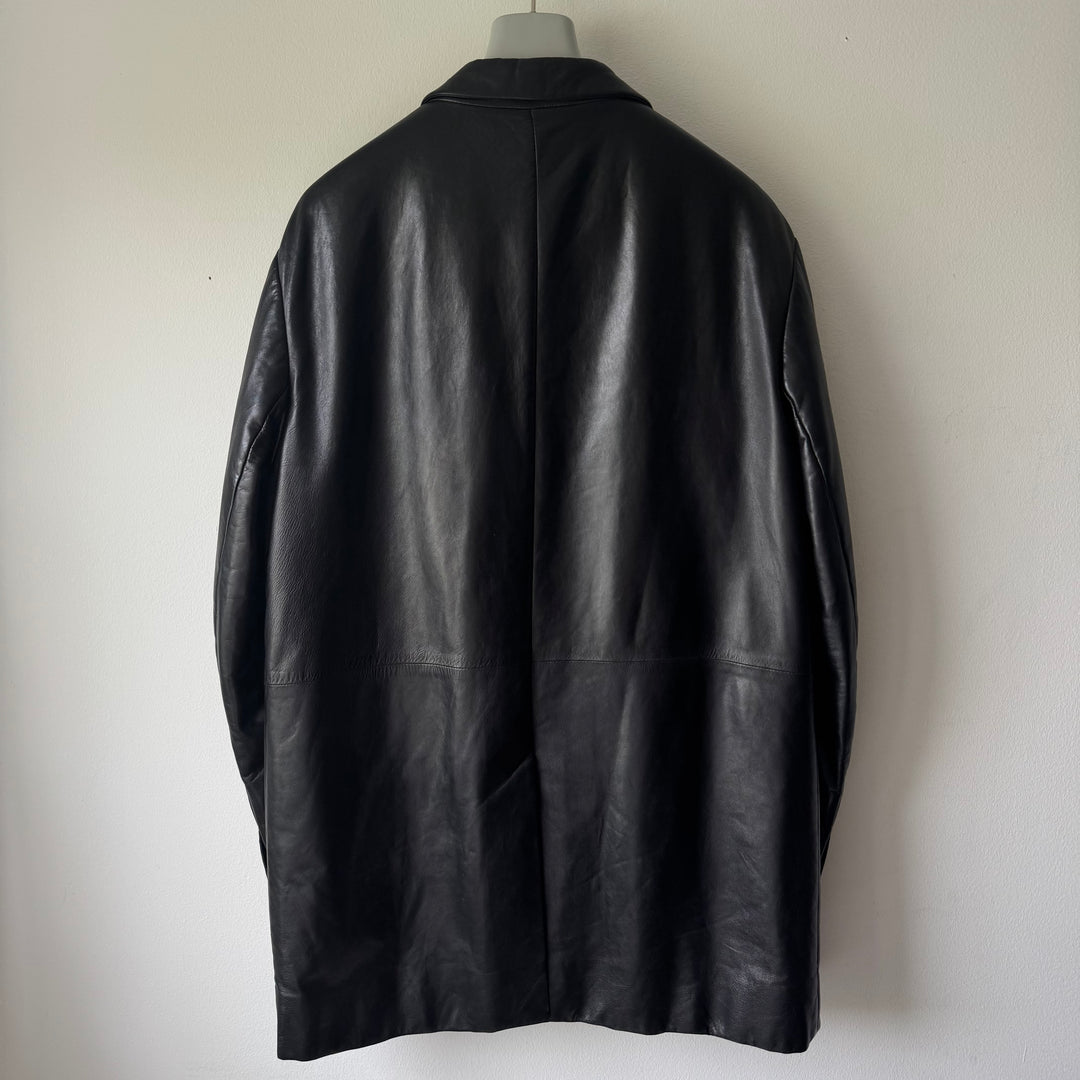 Prada FW1998 Black Lamb Leather Button-Up Overcoat Jacket