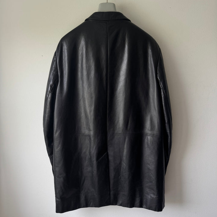 Prada FW1998 Black Lamb Leather Button-Up Overcoat Jacket