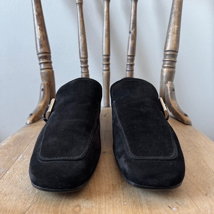 Prada 2000’s Black Suede Buckle Leather Loafers