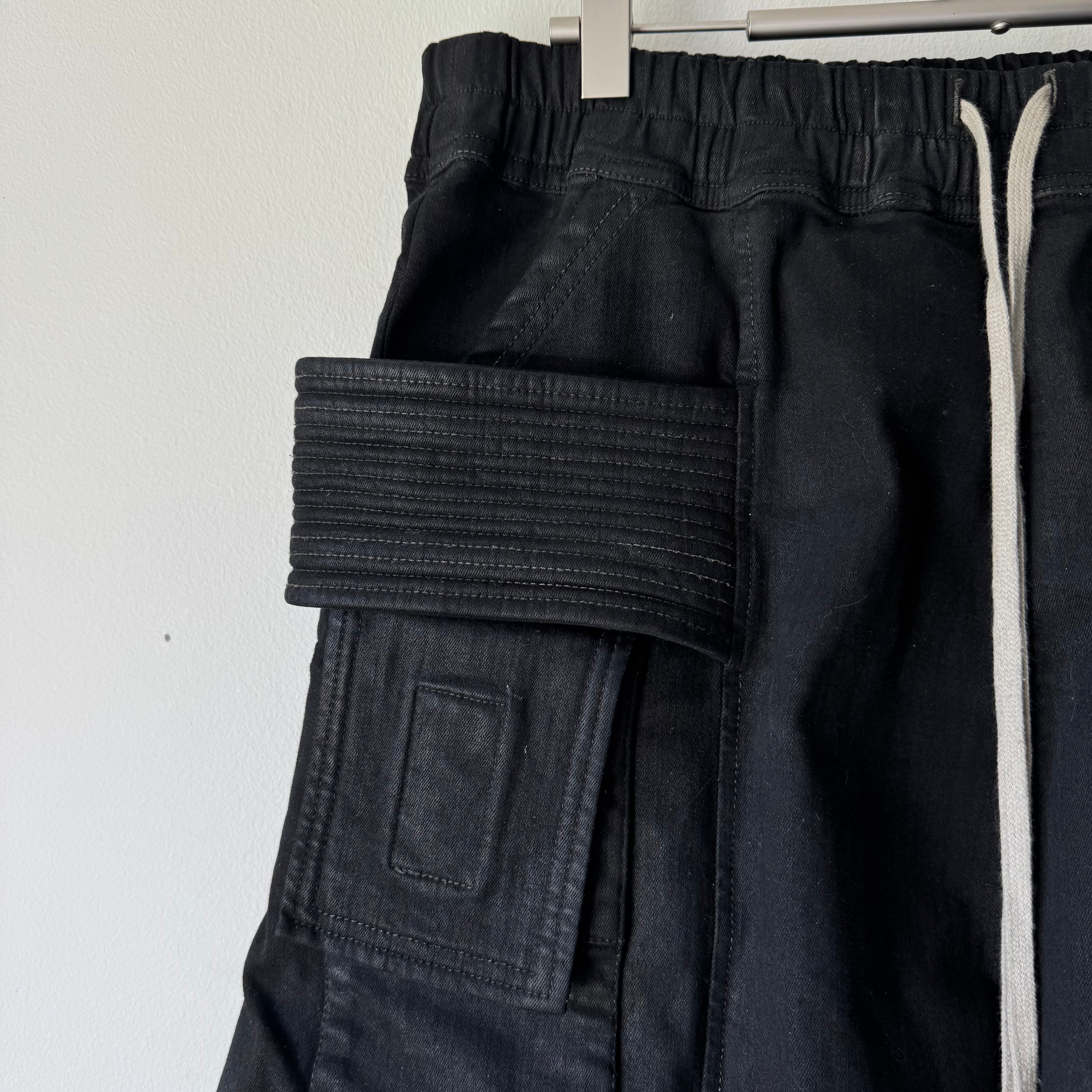 Rick Owens SS24 Coated Stretch Denim Creatch Cargo Pod Shorts