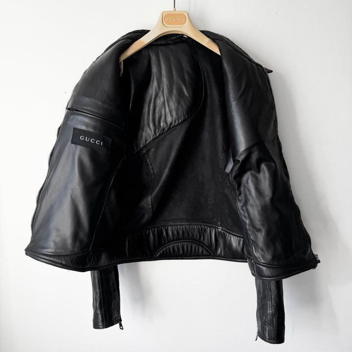 Gucci By Tom Ford FW2000 Black Spiral Lamb Leather Café Racer Jacket