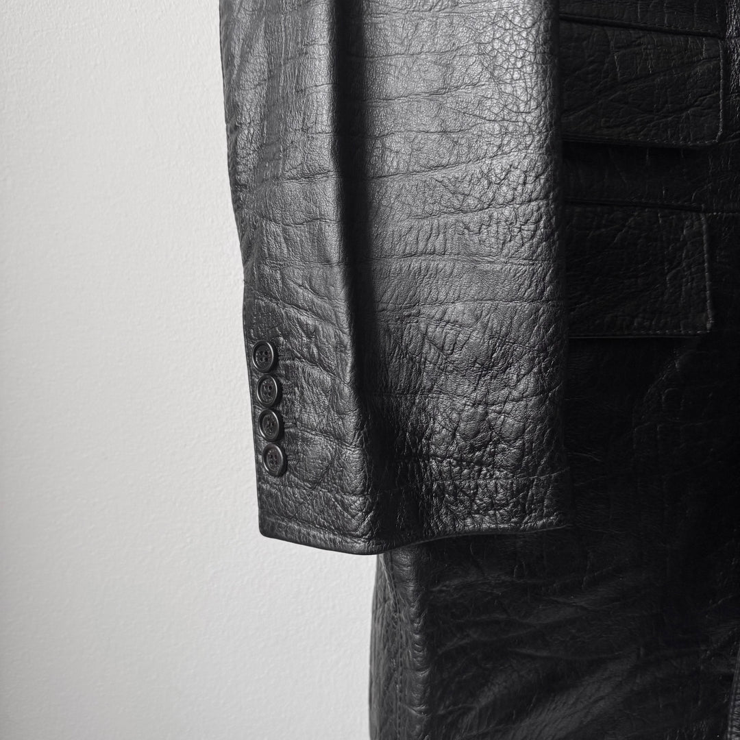 Prada FW2003 Black Textured ”Crocodile” Embossed Leather Coat