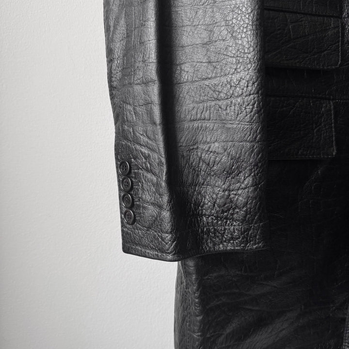 Prada FW2003 Black Textured ”Crocodile” Embossed Leather Coat
