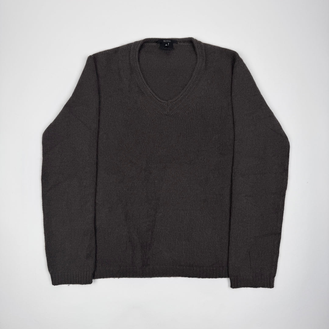 Gucci By Tom Ford Brown Angorra/Silk Knit V-Neck Pullover