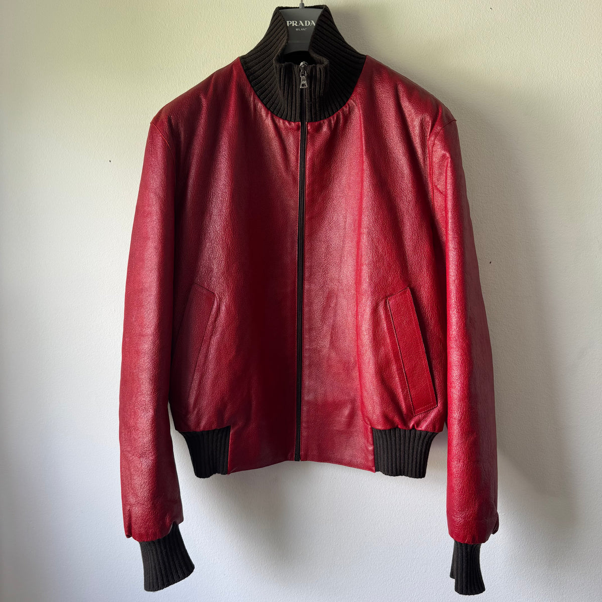 Prada FW2000 Mainline Runway Lamb Leather Bomber Jacket 