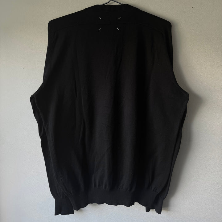 SS2011 Maison Martin Margiela Black Cotton Knit Elbow Patch Button-Up Cardigan