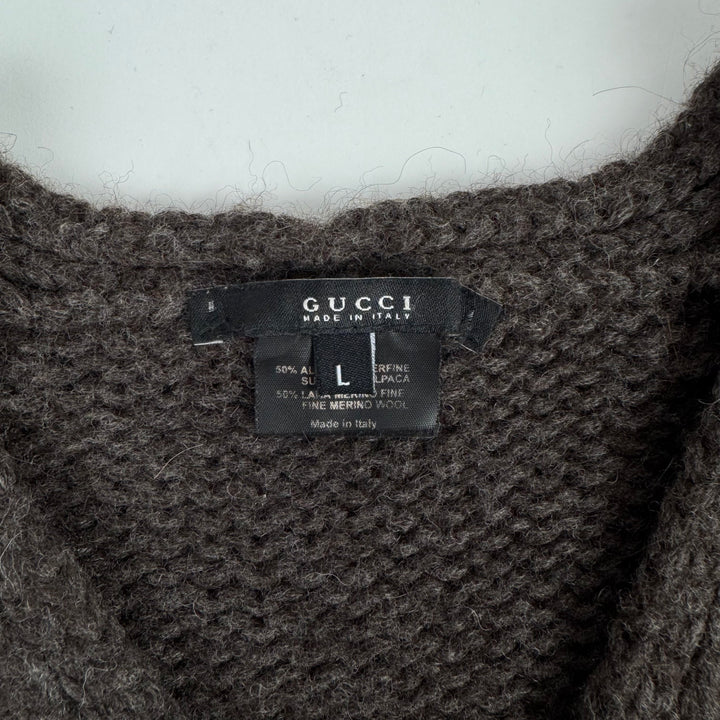 Gucci By Tom Ford 1990’s Brown Alpaca/Wool Chunky Knit V-Neck Pullover