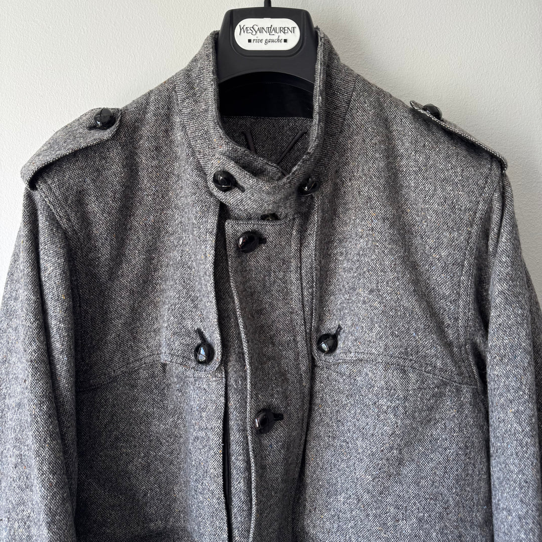 Yves Saint Laurent Rive Gauche FW2006 Gray Wool/Silk Belted Military Jacket