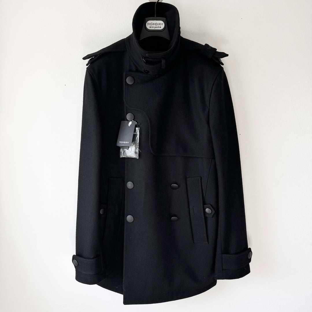 Yves Saint Laurent FW2012 Black Wool Military Double Breasted Short Coat