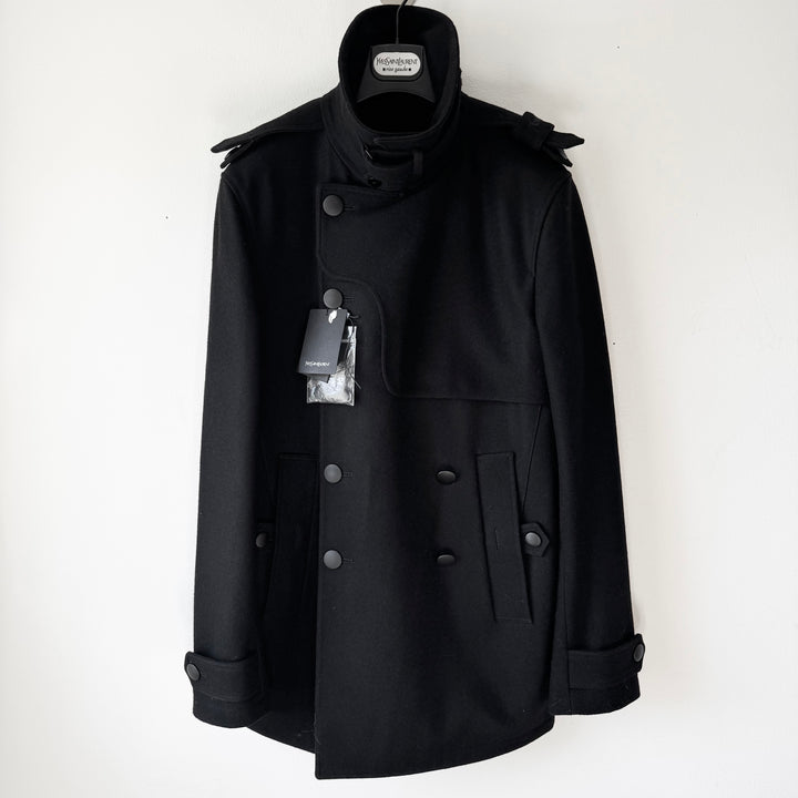 Yves Saint Laurent FW2012 Black Wool Military Double Breasted Short Coat