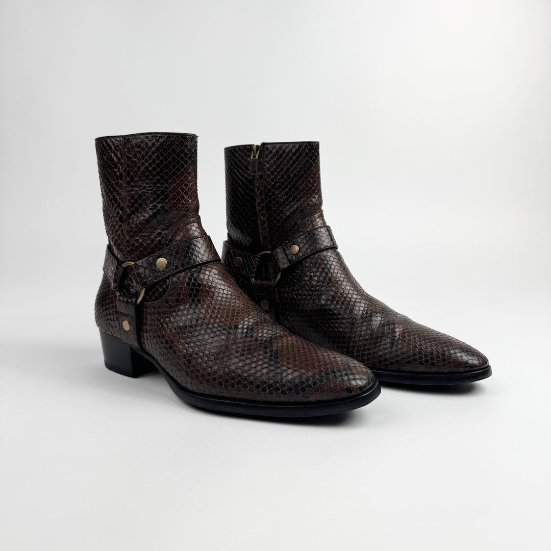 Saint Laurent By Hedi Slimane FW2016 Brown Python Leather Wyatt Harness Boots