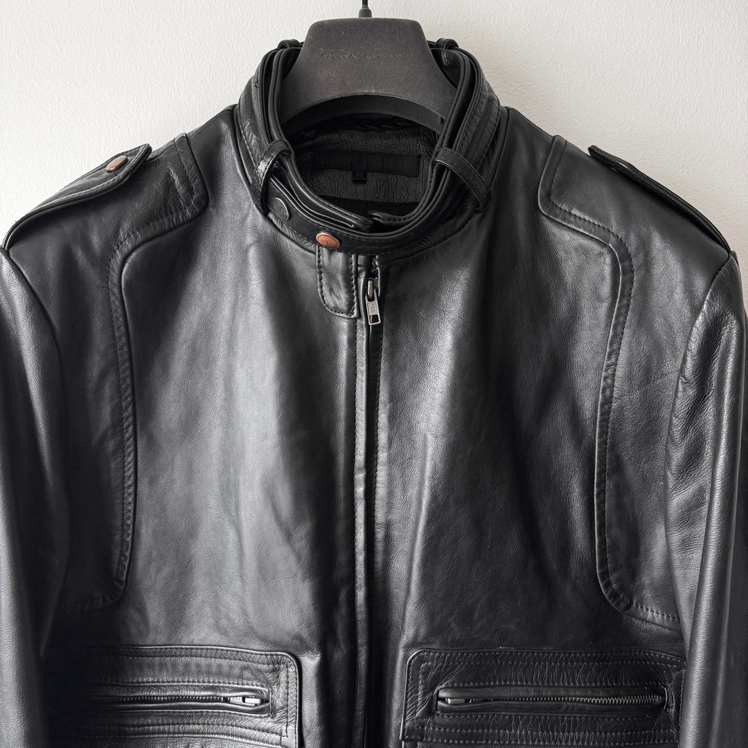 Veronique Branquinho FW2005 Black Moto Style Leather Bomber Jacket