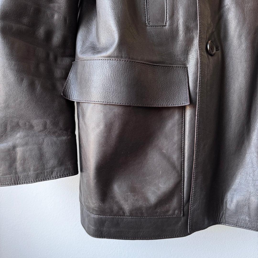 Prada 2000’s Dark Brown Double Breasted Nappa Leather Peacoat