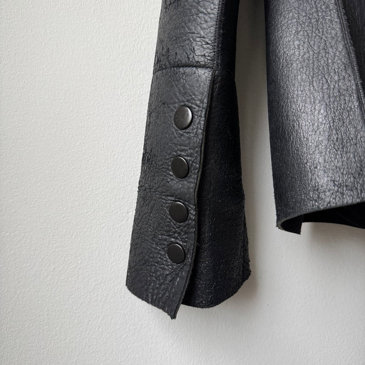 Rick Owens FW2010 Black Neoprene Padded Blistered Lamb Leather Belted Jacket Coat