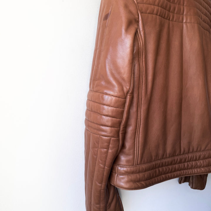 Gucci By Tom Ford FW2000 Brown Quilted Padded Moto Biker Leather Jacket