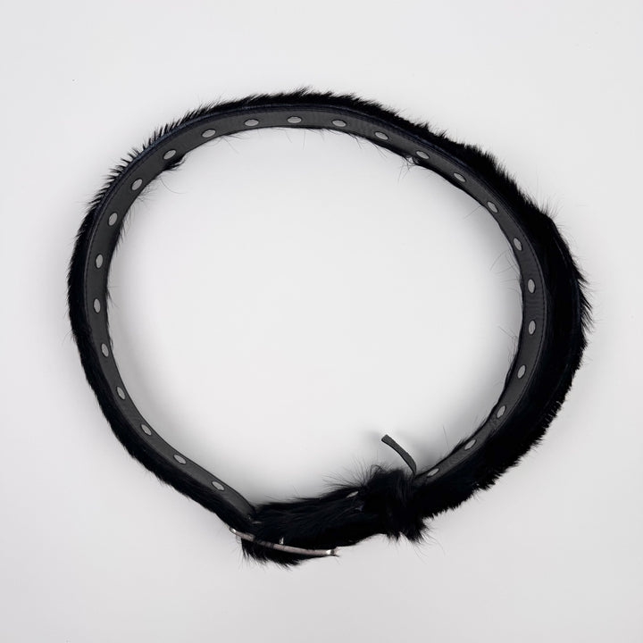 Dries Van Noten FW2022 Black Studded Fur Belt