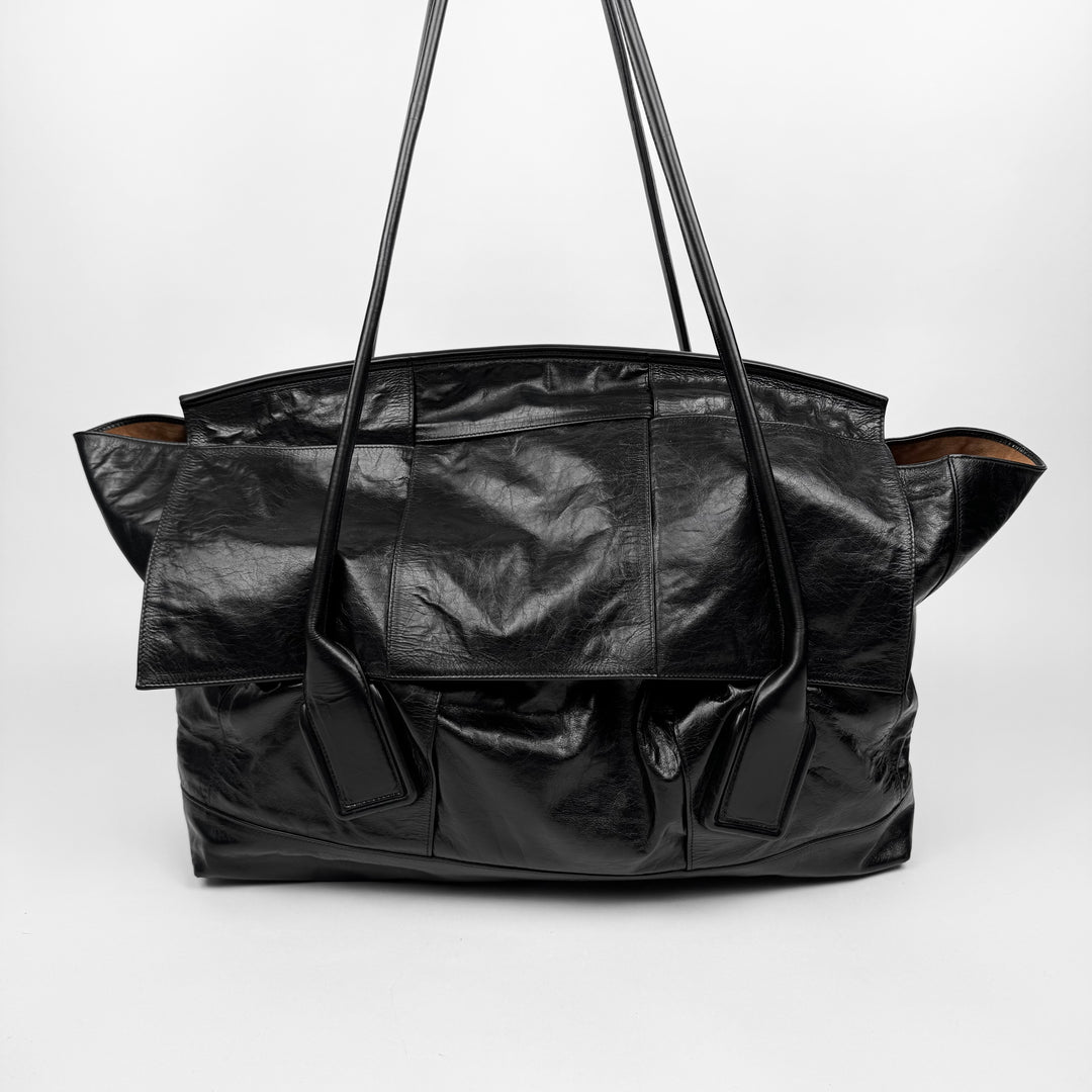 Bottega Venetta 2020 Black Arco Maxi Intrecciato Slouch Tote Weekender Bag