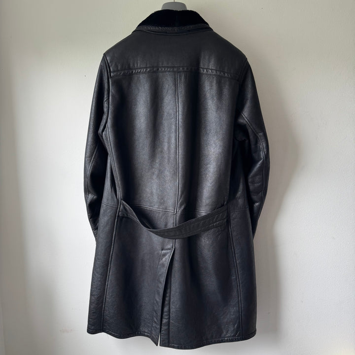 Prada FW2002 Black Long Shearling Leather Coat