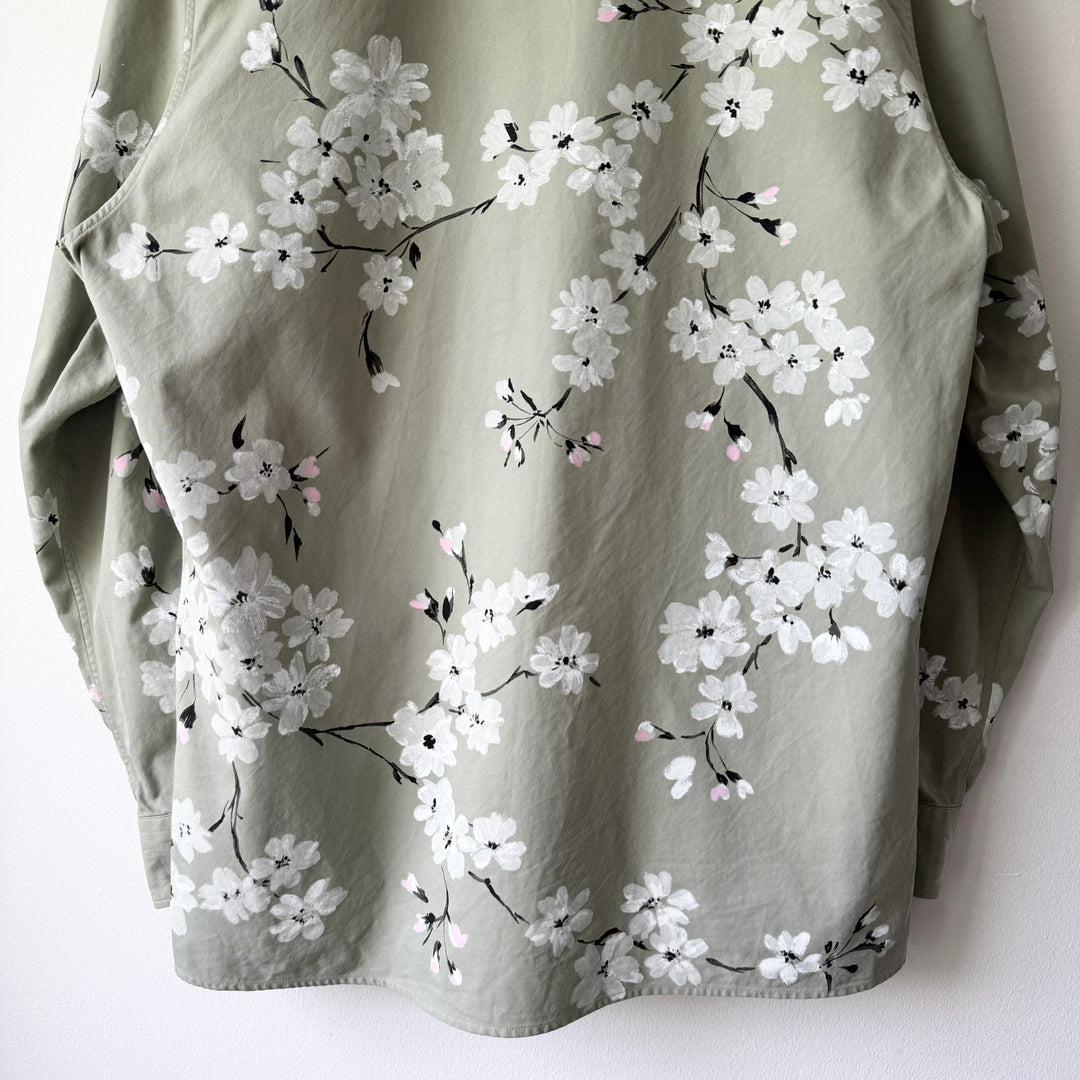 Gucci By Tom Ford SS2003 Cotton Hand Painted Floral Cherry Blossom Military Shirt