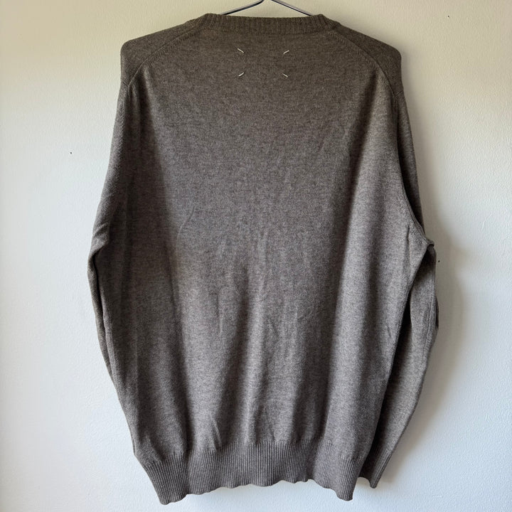 AW2016 Maison Margiela Brown Wool Knit Elbow Patch Button-Up Cardigan