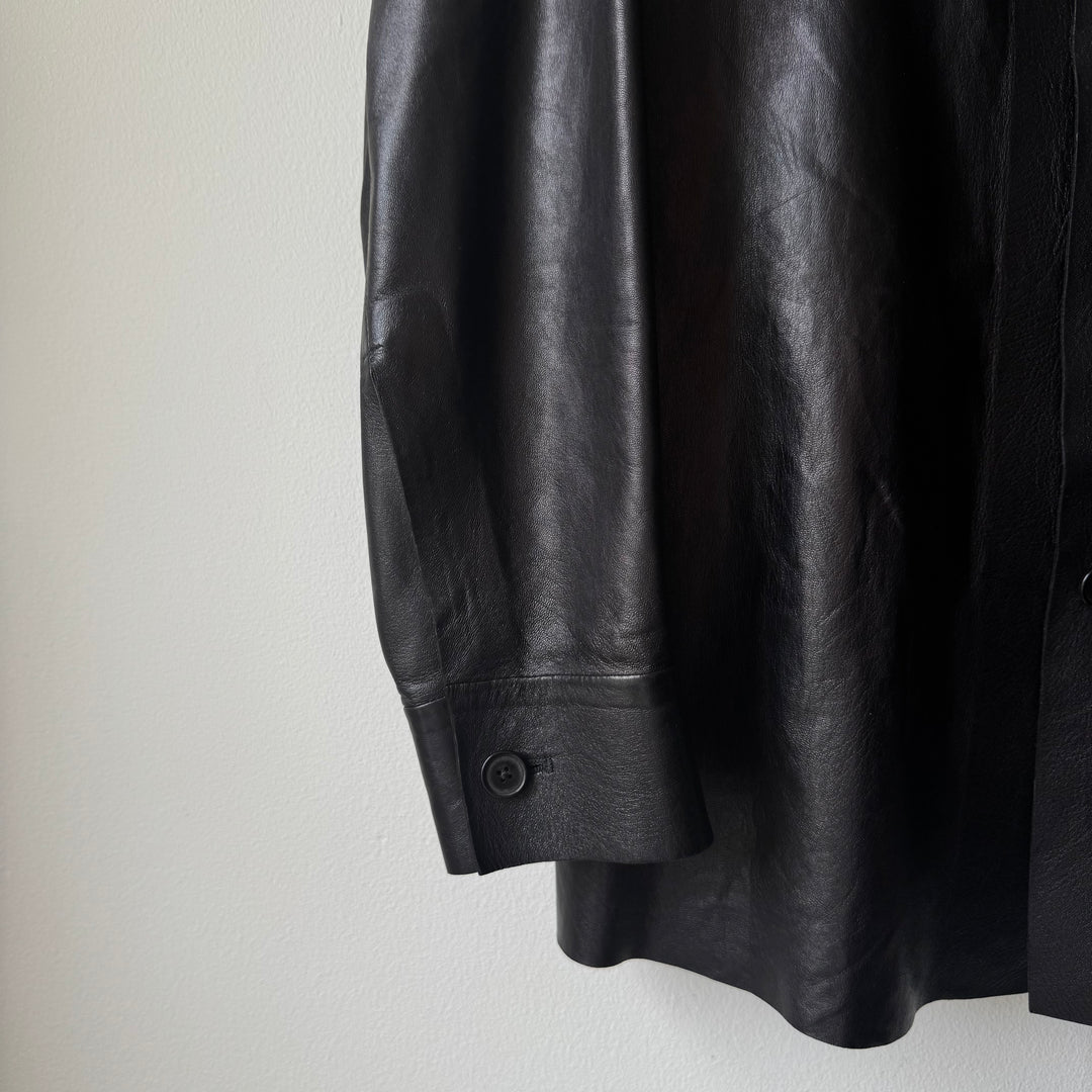 Hermes 2000's Unlined Black Lamb Leather Shirt Jacket