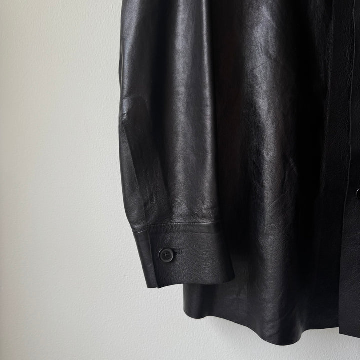 Hermes 2000's Unlined Black Lamb Leather Shirt Jacket