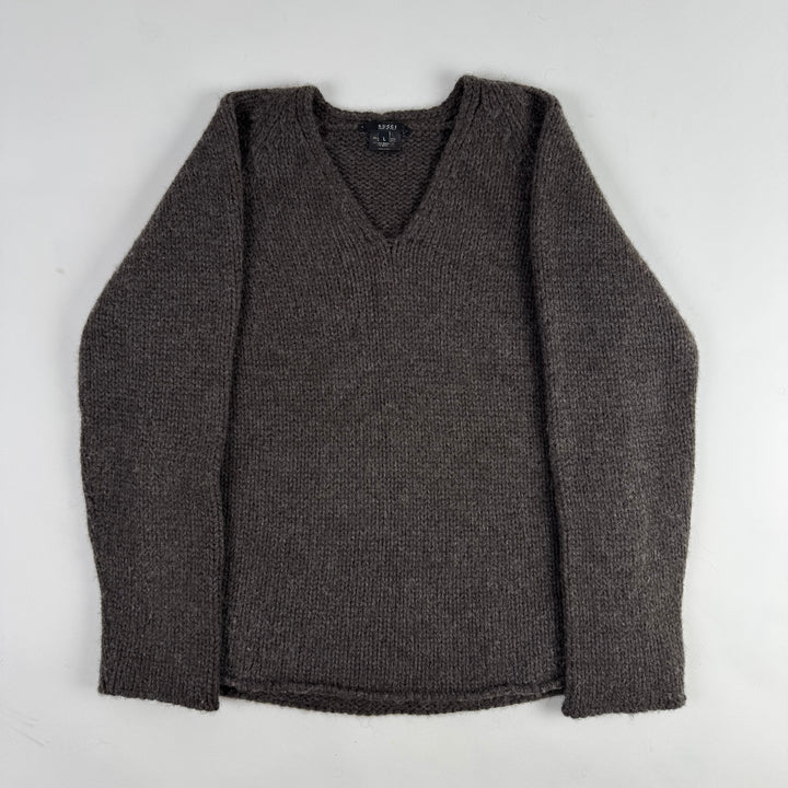 Gucci By Tom Ford 1990’s Brown Alpaca/Wool Chunky Knit V-Neck Pullover