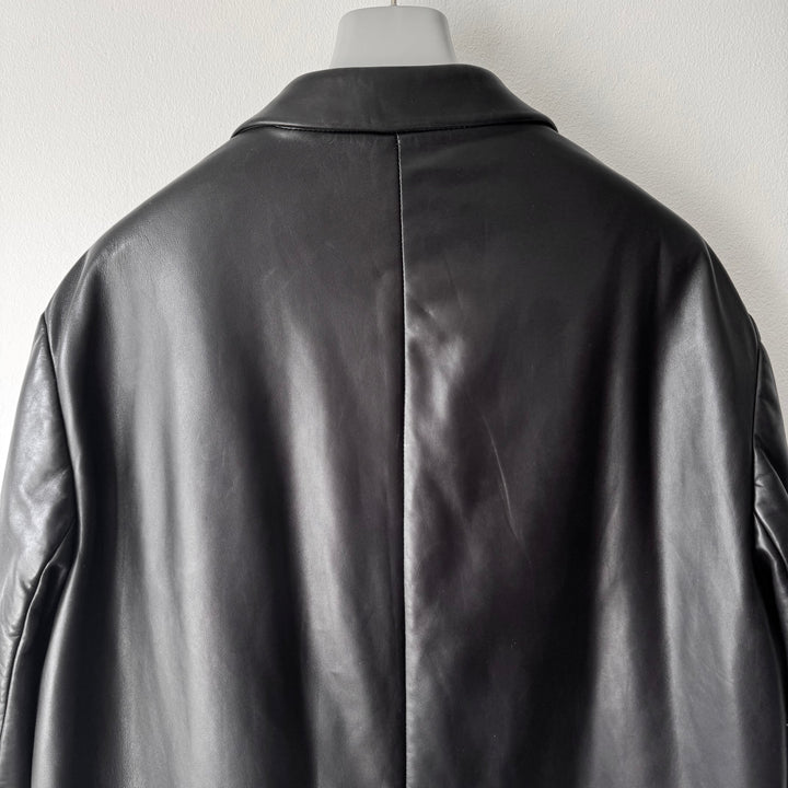 Prada FW1998 Black Lamb Leather Button-Up Overcoat Jacket