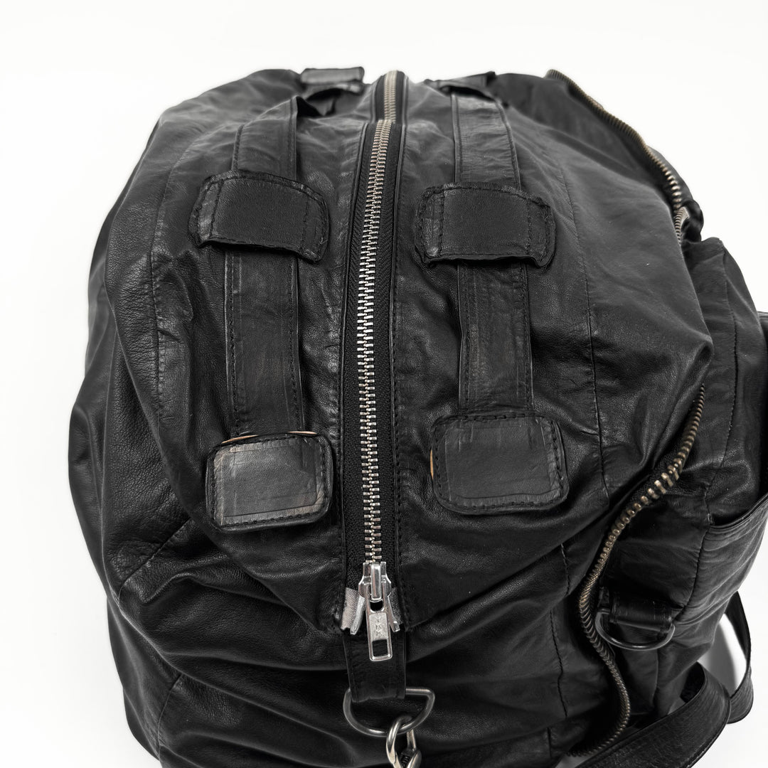 Ann Demeulemeester 2000’s Black Leather Multi-Zip Compartment Crossbody Duffle Bag