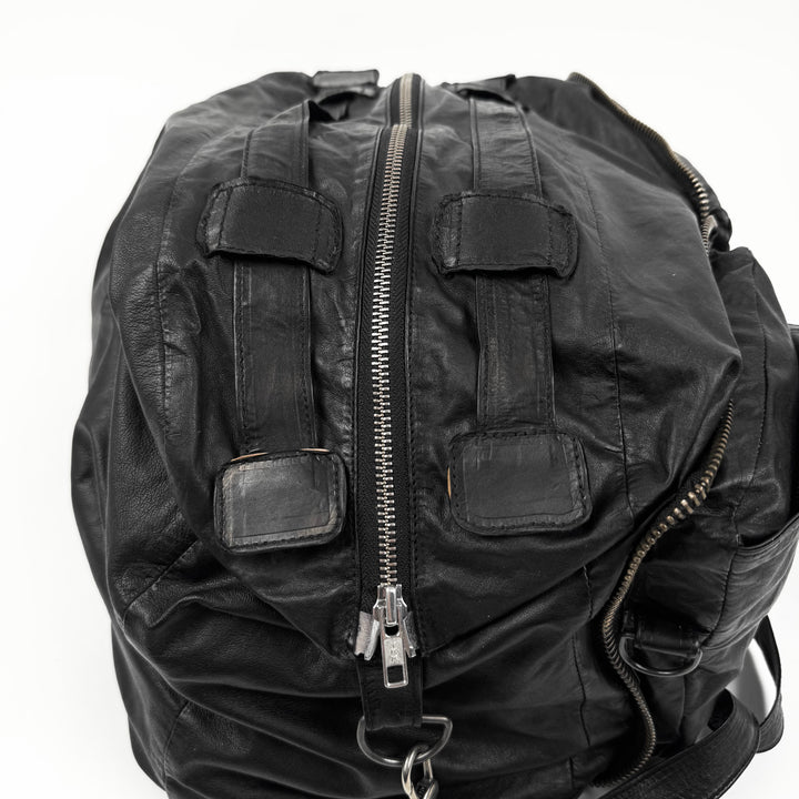 Ann Demeulemeester 2000’s Black Leather Multi-Zip Compartment Crossbody Duffle Bag