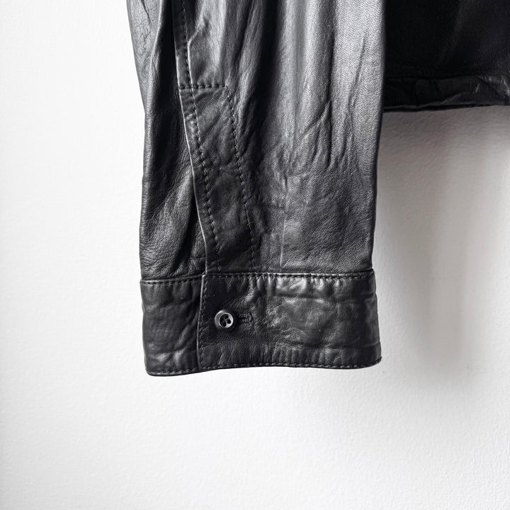 Prada 2000's Black Lamb Leather 1-Pocket Cropped Overshirt Jacket