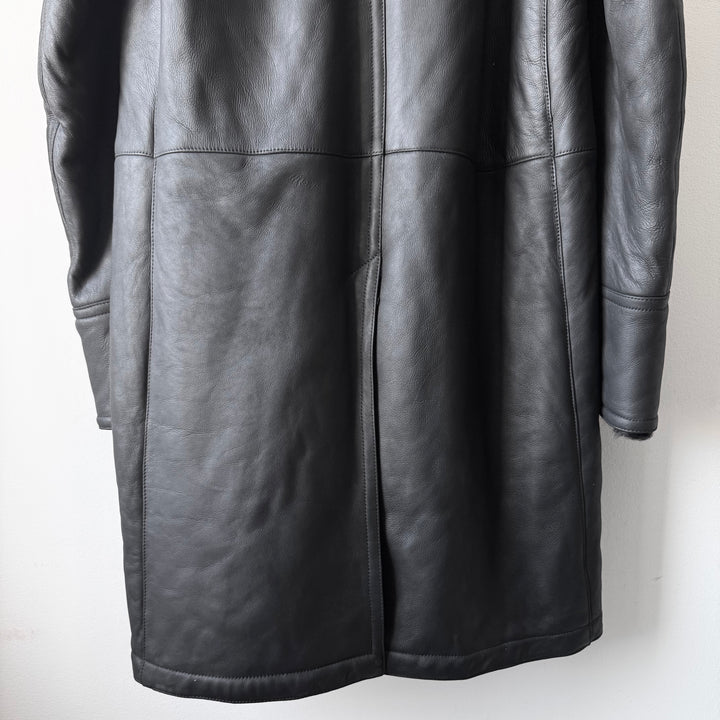 Prada FW2007 Black Double Breasted Long Sheep Shearling Leather Coat