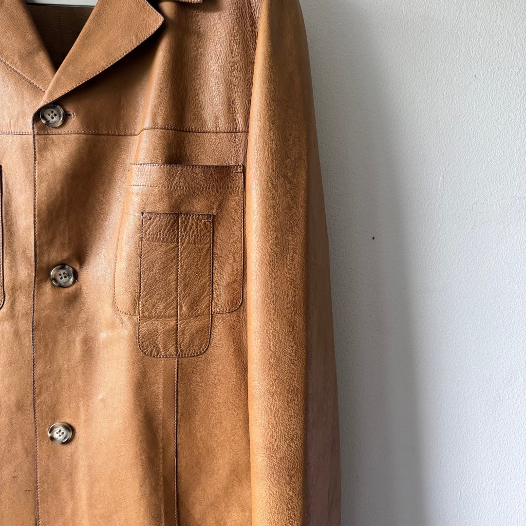 Prada SS2001 Tan Cropped Multipocket Blouson Leather Jacket