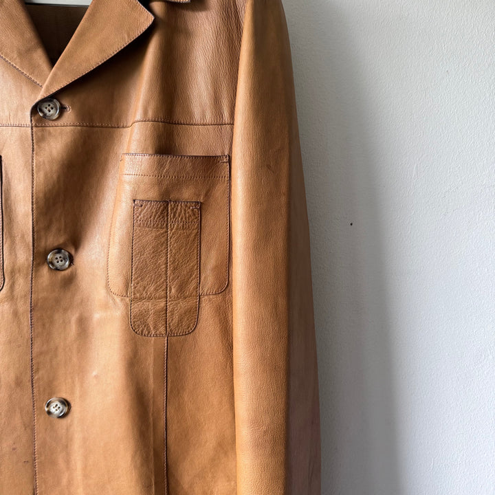 Prada SS2001 Tan Cropped Multipocket Blouson Leather Jacket